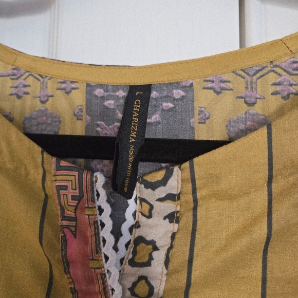 Printed Long Top Yellow Kameez 100% Cotton Causal Wear Dress Size L - Picture 3 of 9